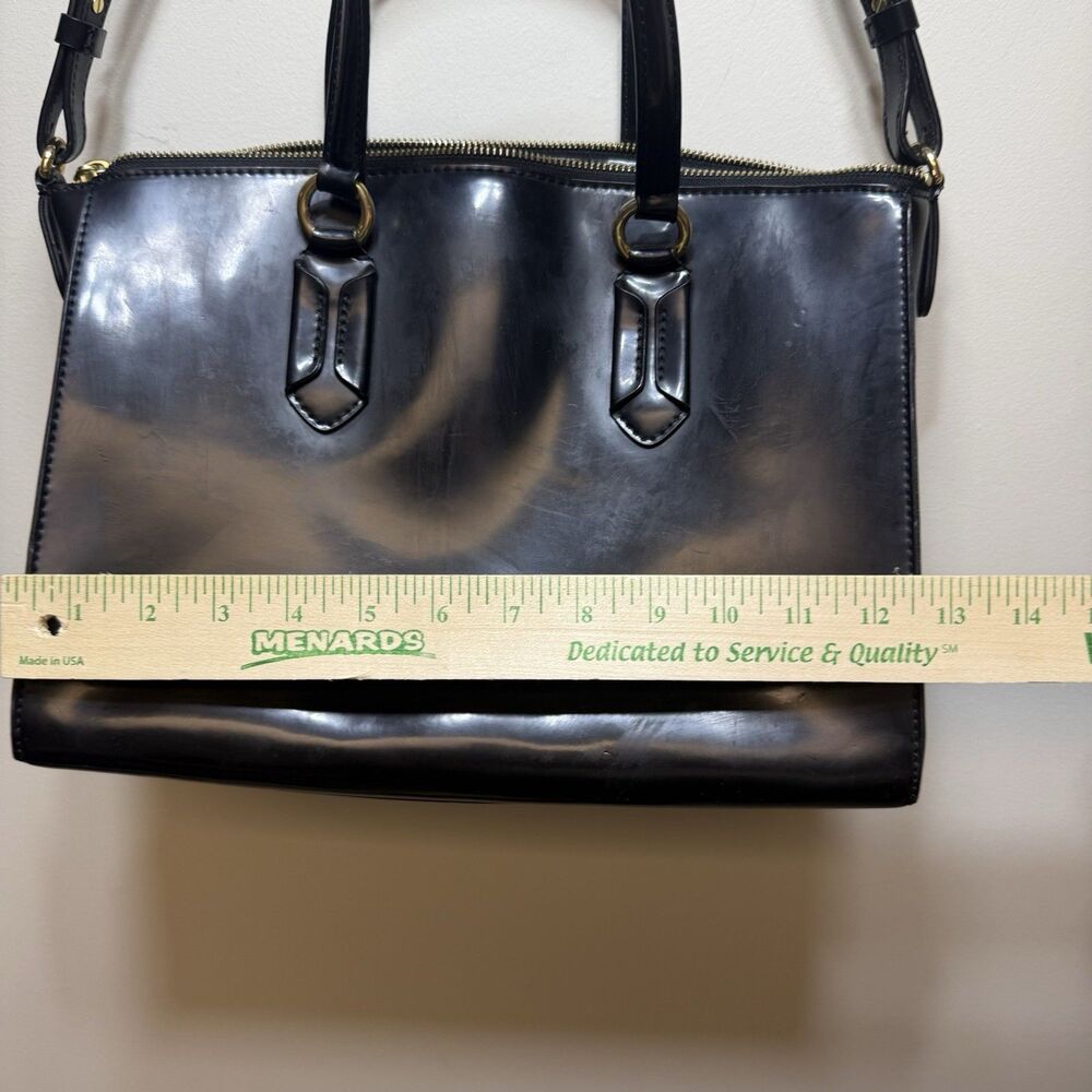 Lauren Ralph Lauren RLL Vintage Black Patent Faux Leather Satchel Tote Bag - Picture 7 of 12